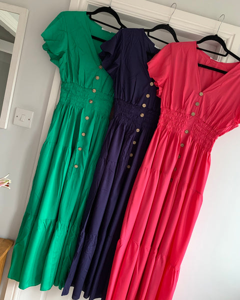 V Front Tiered Summer Maxi Dress PLAIN COLOURS