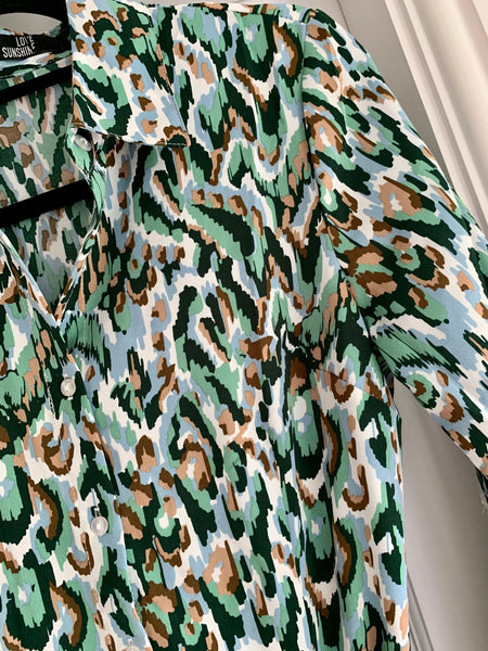 The Shirt Dress - Green Abstract