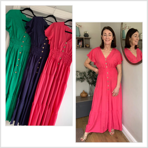 V Front Tiered Summer Maxi Dress PLAIN COLOURS