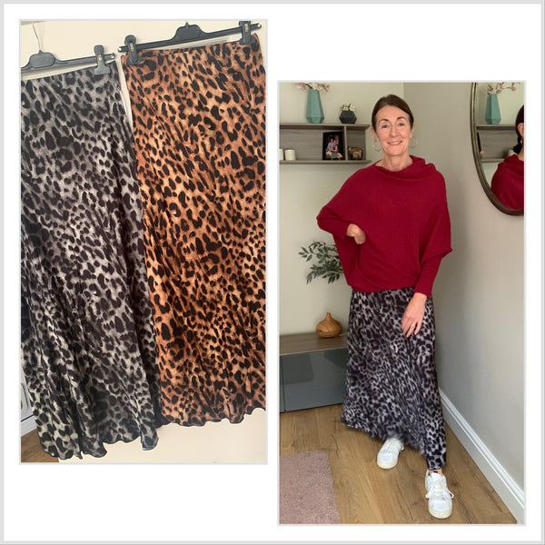 Satin Leopard Skirt Black and Brown